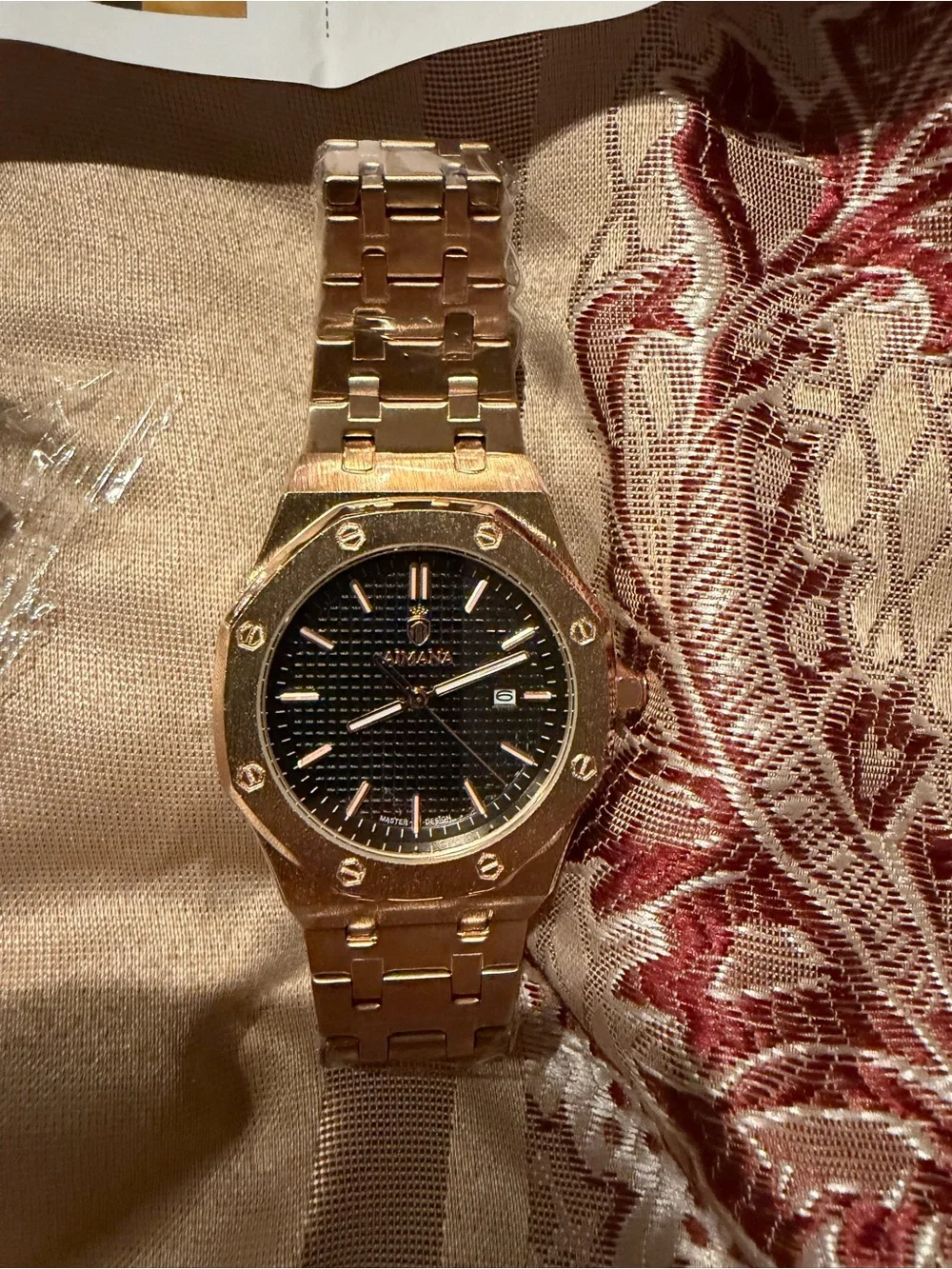 Aimana Gold Tone Bracelet Watch with Black Dial with tool
